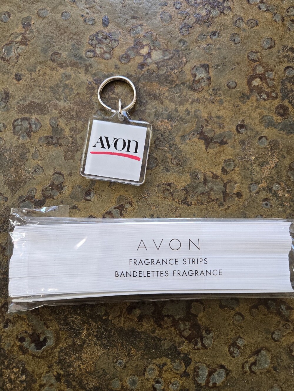 Avon White Fragrance Testing Strips with Avon Keychain
